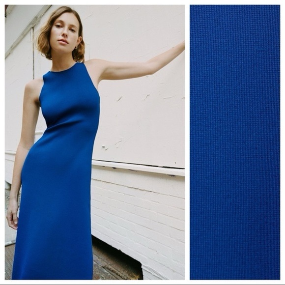 Zara Cobalt Blue Aline Knit Midi Dress Royal Resort Travel Cruise Wedding Halter - Picture 10 of 12